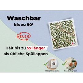 Grünschloss Art Printed Dish Cloths Original William Morris (Set of 3) Willow Bough - Unique Natural Cleaning Cloths Washable Made of Cellulose & Cotton Dish Cloth Absorbent & Sustainable