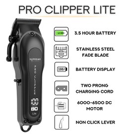 Supreme Trimmer Pro Clipper Lite | 210 Min Run Time Professional Hair Cutting Tool Set + Hair Comb, Scissors & Fade Blade | STC5000