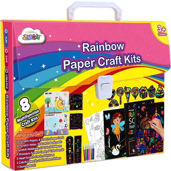 ZMLM Girls Christmas Gift for Art Craft Kit: Rainbow Scratch Paper Magic Art Note DIY Party Craft Project Supply Toddler Drawing Activity Kid Travel Toy 3-12 Year Old Birthday Halloween Holiday Gift