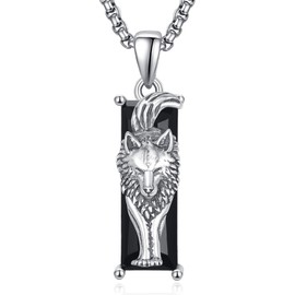 KATHLU Wolf / Lion / Tiger Necklace for Women Men 925 Sterling Silver Animal Necklace Black Crytal Cool Necklace Jewellery Gifts, Sterling Silver, Crystals