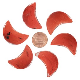 mookaitedecor Set of 5 Red Jasper Moon Healing Crystal Pendants for Jewellery Making, Semi Precious Moon Shaped Palm Worry Stones for Anxiety Stress Relief Tumbled Pocket Stone Desk Decor