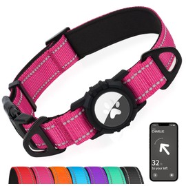 Joytale Airtag Dog Collar, Dual D-Rings, Reflective Pet Collar with Waterproof AirTag Holder, Soft Padded Adjustable for Small Dogs, Hotpink, S