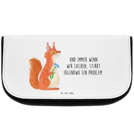 Mr. & Mrs. Panda Cosmetic Bag Squirrel Flower, White, Hand Drawn