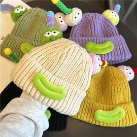 Cute & Fun Wool Hat for 6-Month-Old Babies, Boys & Girls - Warm & Windproof for Autumn/Winter 6 months-3 years / Yellow - Cartoon Cat 3ea