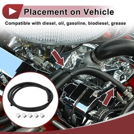 X AUTOHAUX 1 Set Fuel Line Kit Vacuum Hose Automotive Fuel Hose with 5 Clamps 8ft 0.35" ID 0.62" OD Black NBR Rubber