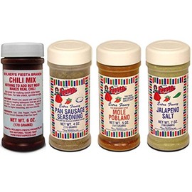 Bolner's Fiesta Traditional Southwest Seasonings Variety Bundle: (1) Chili Mix, (1) Pan Sausage Seasoning, (1) Mole Poblano, and (1) Jalapeno Salt