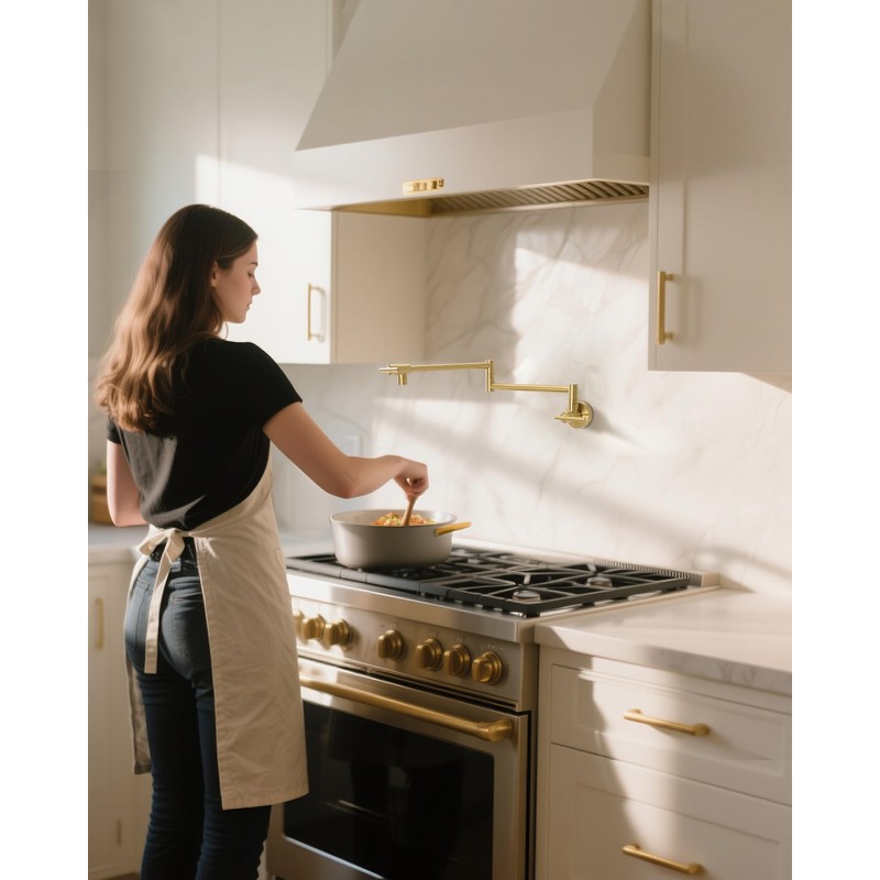 Fransiton Brushed Gold Pot Filler, Pot Filler Faucet Wall Mount,