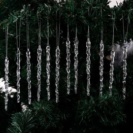Kzyapi - 30 adornos de carámbanos de plástico transparente para decoración de árbol de Navidad (30 carámbanos de 15 cm)