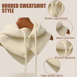 XOXVURI Women's Winter Hat Scarf, Balaclava Women's Multifunctional Hooded Scarf, 2-in-1 Scarf with Hood, Fashionable Balaclava Knitted Hat, Balaclava Warm Winter Hats for Outdoor Sports, Beige