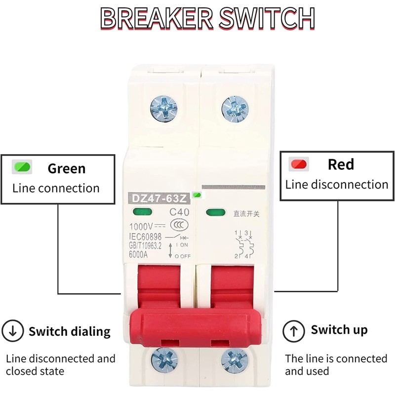 DC Circuit Breaker, DC Isolator Switch DZ47-63Z-2P 500V 20A for