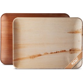 FOOGO Green 10 Disposable Palm Leaf Serving Trays | Large 14x10 inch (35x25cm)|Platters Starters Wedding Parties |Like Wooden Plates Hot Food Trays |Eco Friendly Biodegradable Food Trays