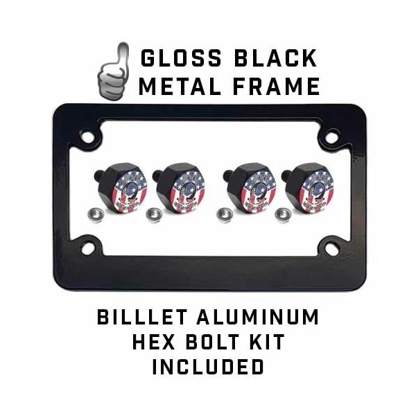 CCP Custom Parts Black Metal License Plate Frame & Hex