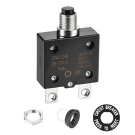 DMiotech 10A Thermal Circuit Breaker 125/250V AC 50V DC 50/60Hz 2.3x1.4x0.6" Push Button Manual Reset Overload Protector with Waterproof Button Cap for Overload Protection Application