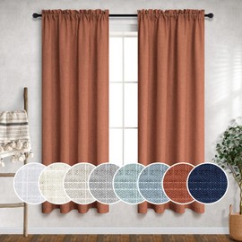 Juego de 2 paneles de cortinas de óxido de 63 pulgadas de longitud para recámara, bolsillo para barra, lino semi transparente, cortinas de terracota bohemias para sala de estar, niños, guardería,