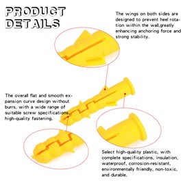 100 Pcs Wall Plugs, M8 x 60mm Yellow Nylon Screw Plugs Fixings for Masonry Brick Concrete