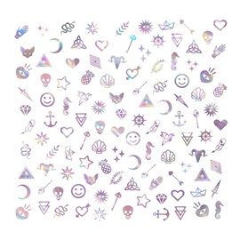 1 paquete con 9 planillas de calcomanías de tatuajes holográficos para aplicación en uñas