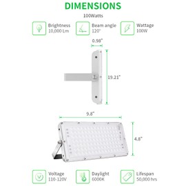 Viugreum 100W Flood Lights Outdoor, 8000LM Super Bright LED Work Light, 6000K Daylight White LED Flood Light Outdoor, IP65 Waterproof Security Lights for Garage, Yard, Lawn, Garden, Stadium - 2 Pack