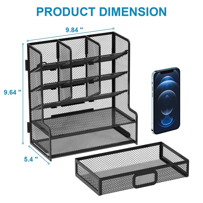 Marbrasse Larger Mesh Desk Organizer with Drawer, Multi-Functional Pen Pencil