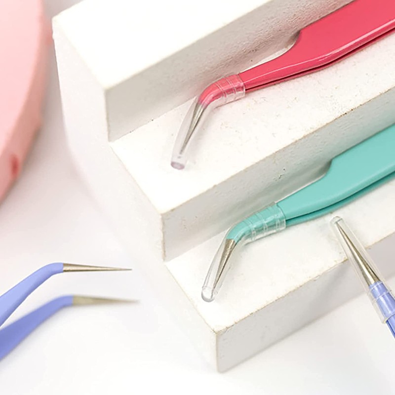 MAXLEAF 2PCS Stainless Tweezers Straight Curved Tweezers for Stickers Eyelash