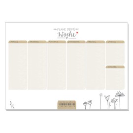 A5 Weekly Planner for Tasks & To-Dos, Plan Your Week, Weekly Plan, White Beige with Flowers, Tear Off Pad for Appointments and Dos, 50 Sheets, Recycled Paper, Climate Neutral Produced