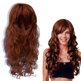 Peluca de Fantasía Rizos de Tamaño Largo para Eventos Bodas y Fiestas Pelo/Cabello Artificial Chino Estilo Hondulado de Color Café Castaño Tipo Fantas