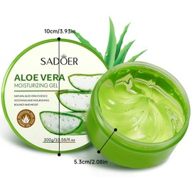 2x300ml Organic Aloe Vera Gel,Natural Moisturising Cream for Sunburn Repair, Dry Skin, Sensitive Skin - for Face and Body，Aloe Vera Moisturiser After Sun