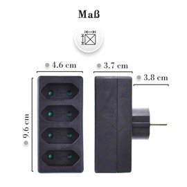 feletec 4-Way Socket Adaptor 4x Euro, Black, Multiple Plug, Multiple Socket