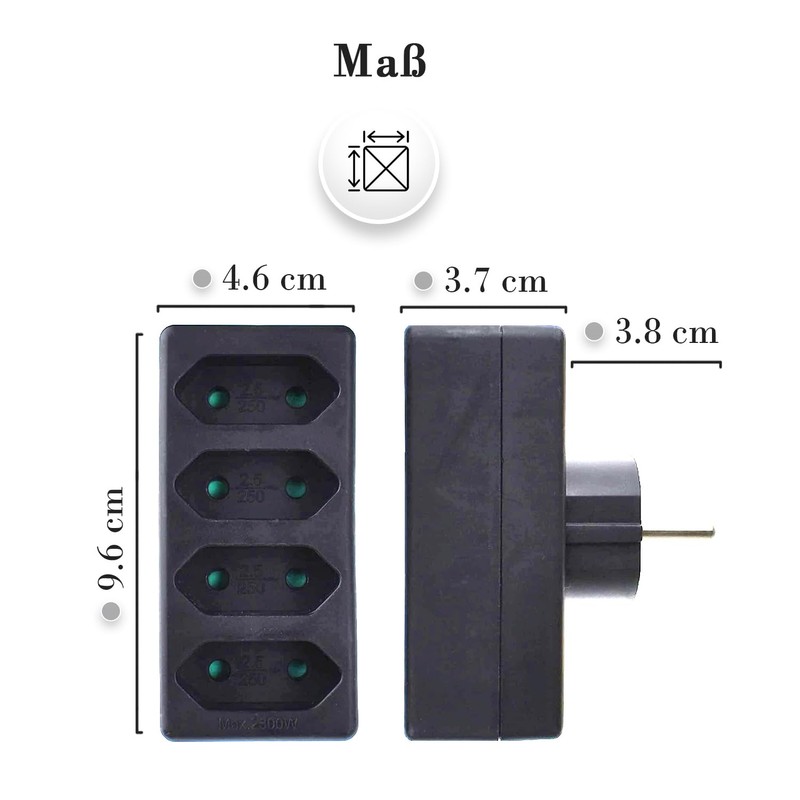 feletec 4-Way Socket Adaptor 4x Euro, Black, Multiple Plug, Multiple