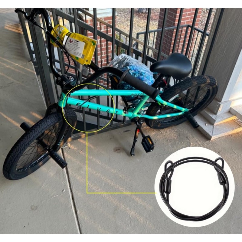 Bicycle Security Cable Lock, Double Loop Stainless Steel Wire, External