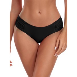 Ocean Blues Women's Black Shirring Sides Bikini Bottom Size Large