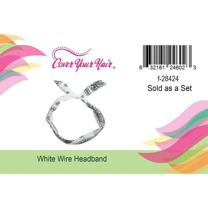 White Paisley Print Wire Headband