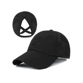 Nanwansu Womens Criss Cross Ponytail Baseball Cap Adjustable Messy Bun Mesh Quick Drying Hat Black