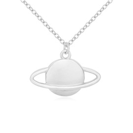 NOUMANDA Rose Gold Silver Plated Saturn Planet Necklace Stylish Collarbone Jewelry for Women (Silver)