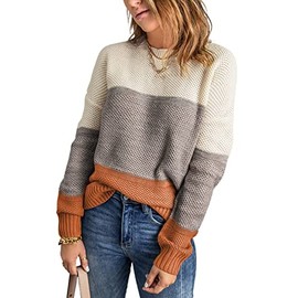 Dokotoo Women's Winter Sweaters Plus Size Long Sleeve Color Block Fall Sweaters Crewneck Soft Knit Sweaters Jumper Pullover Tops Yellow XX-Large