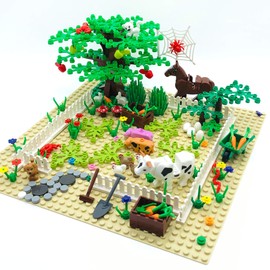 Farm Animals Building Blocks Toys Garden Park Trees and Flowers Classic Botanical Accessories Bricks for Boys Girls Kids Age 6+ Gifts（Include 1 Pcs 10" x 10" Base Plate