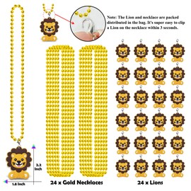 CiciBear 24 Pack Lion Necklace Party Favors with Mardi Gras Beads for Safari Jungle Animals Wild ONE Party Favors, Home Decorations, Festivals, Wedding, Birthday Celebrations