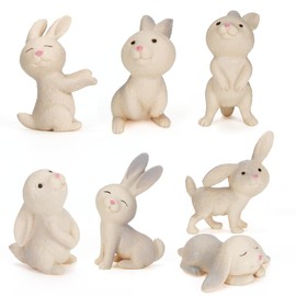 Zaloife Easter Bunny Figures, Pack of 7, Mini Rabbit Figures, Resin Small Easter Bunny, Miniature Rabbit, Bunny Easter Decoration, Bunny Figures Ornament for Easter, Micro Landscape, Spring Decoration