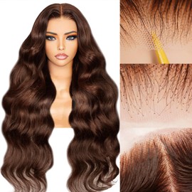 EARLR 24inch Brown Glueless Wigs Human Hair Wear And Go Brown Wig Human Hair Pre Plucked Pre Cut 200% Density 7x5 HD Closure Chocolate Brown Lace Front Wig #4 Colored Body Wave Wig