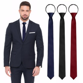 KWJEIULSOQ Pack of 3 Ties for Men, Slim Black Men's Tie, Adjustable Slim Ties with Zip for Business, Office, Weddings & Other Formal Occasions, black