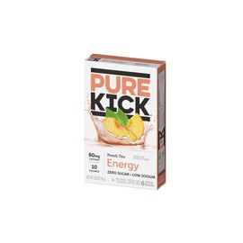 Pure Kick Energy Variety Pack - Pack of 6-3 of Each - Peach Tea and Black Tea - Low Calorie - Zero Sugar - Powdered Drink Mix