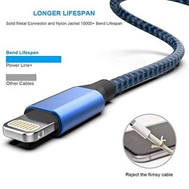 Paquete de 6 cables Lightning de cargador para iPhone de 3/3/6/6/10 pies con certificación MFi de Apple | Cable de carga rápida trenzado de nailon com