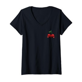 Womens Cute Cherry Skull Emblem Scary Red Skulls Black Background V-Neck T-Shirt