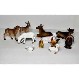 Nativity Set Animal Collection Holiday Home Decor Set of 11pcs Cow,Donkey,Lamb,Chickens,Ducks & Turkey