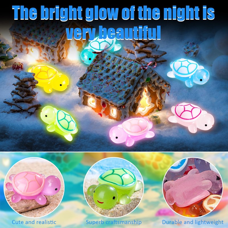 Zamety Pack of 60 Mini Luminous Turtle Resin, Small Turtles