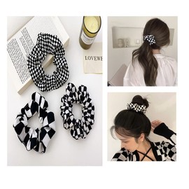 Checkered Scrunchie Buffalo Plaid Scrunchies Checkboard Elastic Hair Ties for Women Girls Checkered Accessories Black and White Scrunchies Ponytail Holders