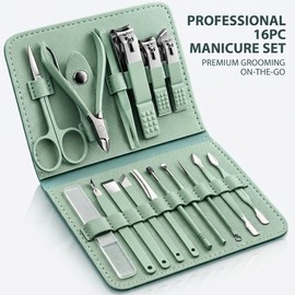 16-Piece Manicure Set with Travel Case, Professional Nail Clippers and Cuticle Nipper Kit, Portable Manicure Pedicure Grooming Tools for Home and Travel