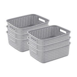 Sterilite Short Plastic Weave Storage Basket, Bin Organization for Countertops, Tabletops, and Shelves for Crafts, Jewelry, Gray, 6-Pack
