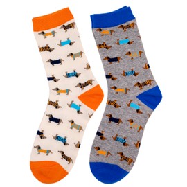 Carahere Women's Cotton Animal Print Patterned Soft Fun Crew Socks 2 Pairs Dog Patterned