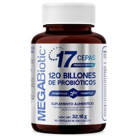 MegaBiotic Suplemento Probióticos 120 Billones, Envase con 60 Cápsulas | Aporta 120 Billones de UFC por porción. Contiene probióticos y prebióticos. C