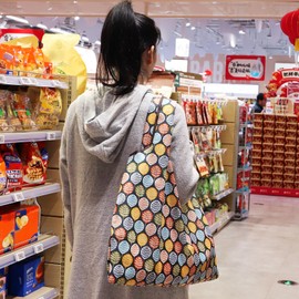 FenFang Large Foldable Shopping Bag, Fabric, Reusable, Reusable Bag, Environmentally Friendly, Foldable Bag, Lightweight, Quick-Drying for Shopping, Travel, Trip, 56 x 67 cm, Colourful leaf